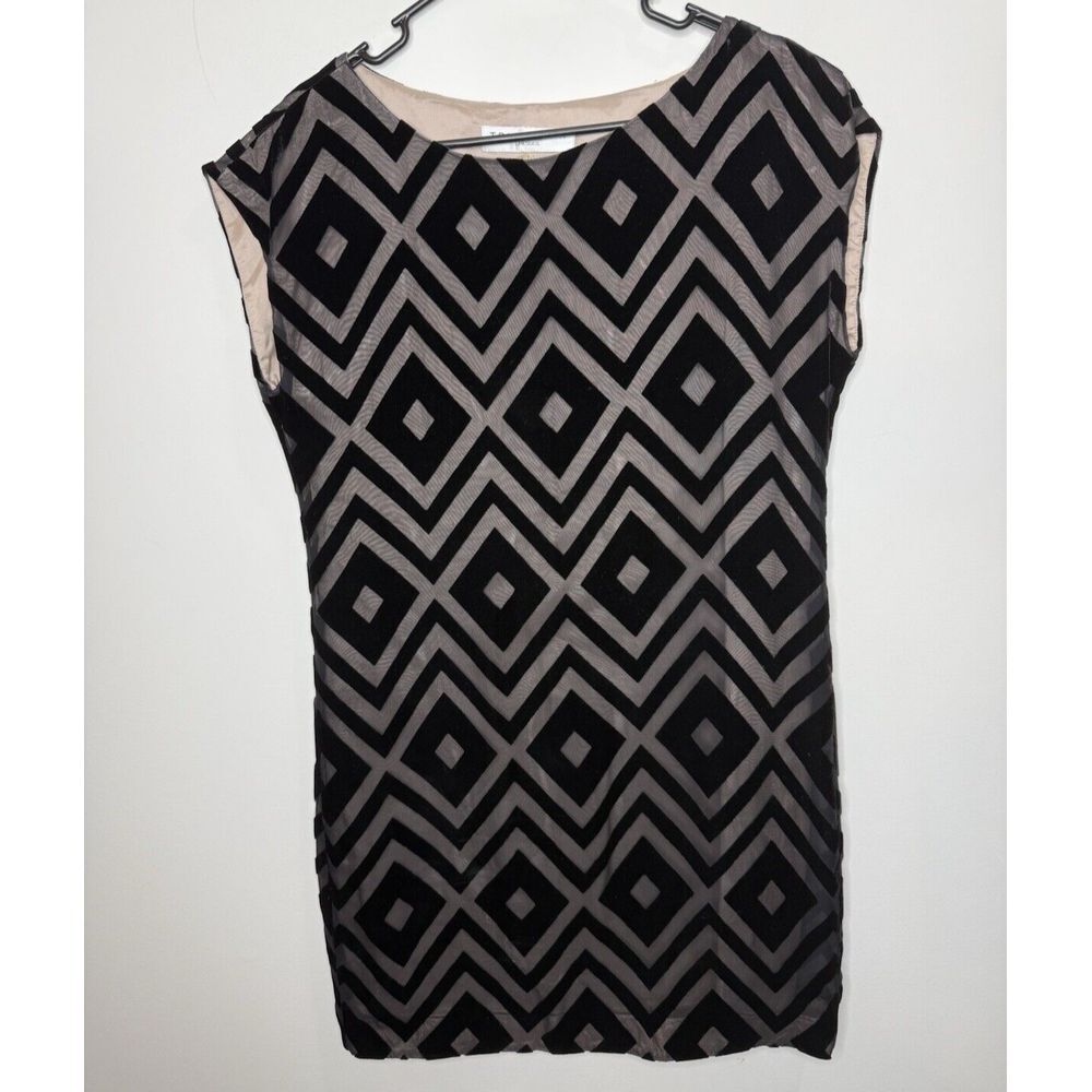 Trina Turk Dress 4 Velvet Burnout Black Whimsigoth Geometric Mini‎ Lined Witchy